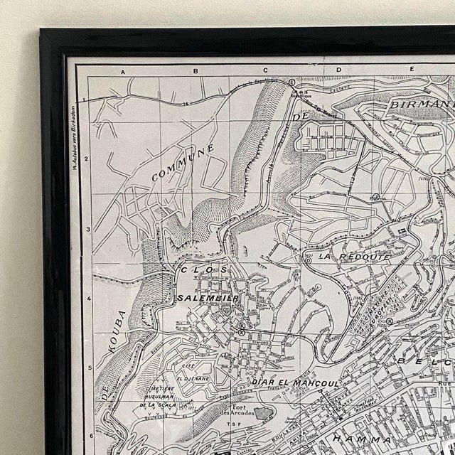 Gray Vintage Map of Algiers in Wood and Glass Frame, 1950s For Sale - Image 8 of 9