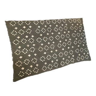 Vintage Bogolan Mali Mud Cloth Textile Slate Gray & White 35" by 54" For Sale