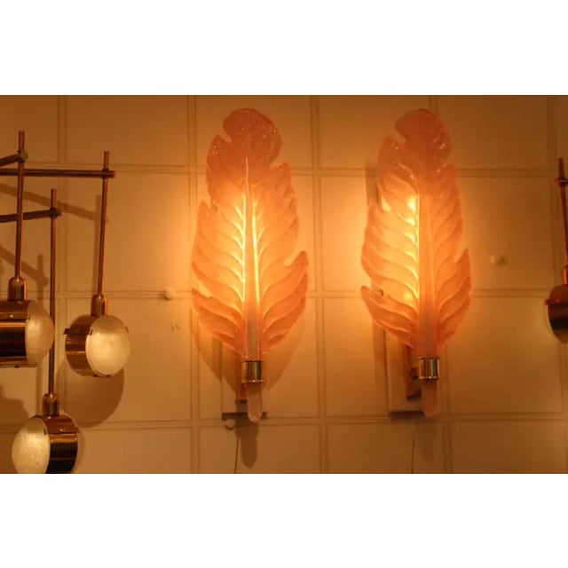 2000 - 2009 Leaf-Shaped Pink Murano Glass Wall Sconces in the style of Barovier, 2000s, Set of 2 For Sale - Image 5 of 18