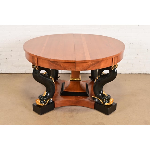 Antique Italian Regency Cherry and Burl Wood Parcel Ebonized Dolphin Base Monumental Extension Dining Table, Circa 1890s For Sale - Image 12 of 12