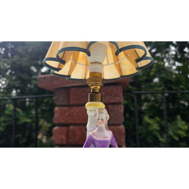 Art Deco Porcelain Lady with Flowers Lamp, 1920s For Sale - Image 4 of 12