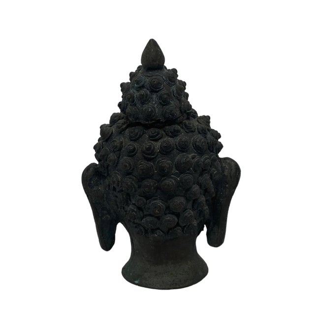Early 20th Century Thai Patinated Bronze Buddha Head Sculpture For Sale - Image 4 of 12
