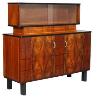 Art Deco Italian Burl Walnut Credenza with Display Cabinet from Strada Abramo, 1930s