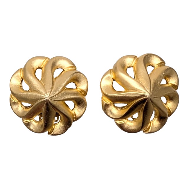 Vintage 1980s Les Bernard Matte Goldtone Spiral Clip Earrings-2 Pieces For Sale