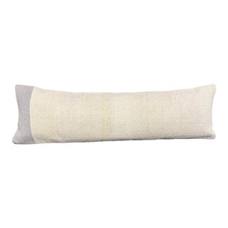 Turkish Hemp Pillow Cushion Natural Beige Sky Blue Cushion Cover 14"x45" For Sale