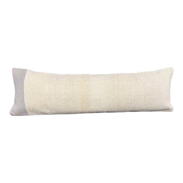 Turkish Hemp Pillow Cushion Natural Beige Sky Blue Cushion Cover 14"x45" For Sale