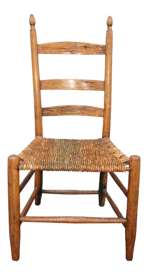 Vintage French Country Rustic Farmhouse Brown Rush Oak Side Chair
