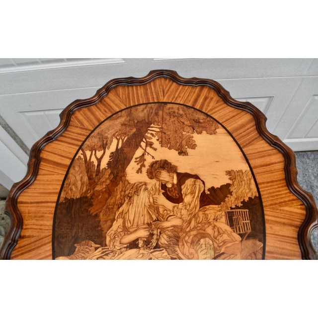 Vintage Black Forest Walnut Tilt Top Table Marquetry Wood Inlay For Sale In Philadelphia - Image 6 of 18