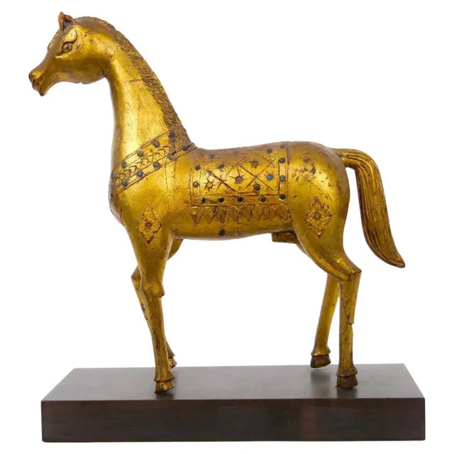 Hand Carved Gilt Gold / Wood Base Decorative Horse Sculpture For Sale - Image 13 of 13