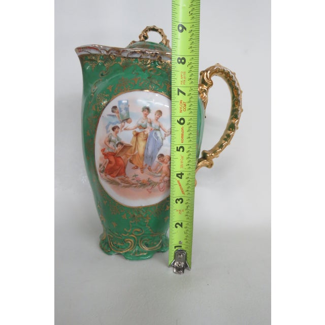 Victoria Austria Ewer Green Gold Gilded Cameo Cherub Pitcher With Lid 4721b For Sale - Image 10 of 17