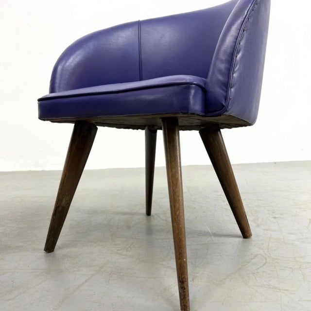 Mid 20th Century Danish Modern Purple Upholstered Barrel Tub Chairs - A Pair. For Sale - Image 5 of 7