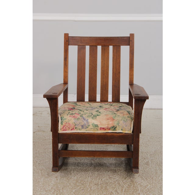Mission Antique L & j.g. Stickley Mission Oak Rocking Chair For Sale - Image 3 of 18