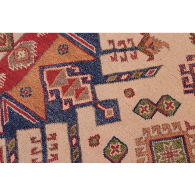 Textile Rustic Kazak Ivory/Red Wool Round Rug- 6'5''x6'6'' For Sale - Image 7 of 10