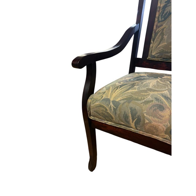 1980s Traditional Mahogany Accent Armchair With William Morris Style Upholstery For Sale - Image 5 of 12