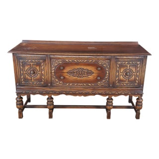 Antique Bernhardt Furniture Jacobean Style Carved Oak Buffet Server Sideboard For Sale