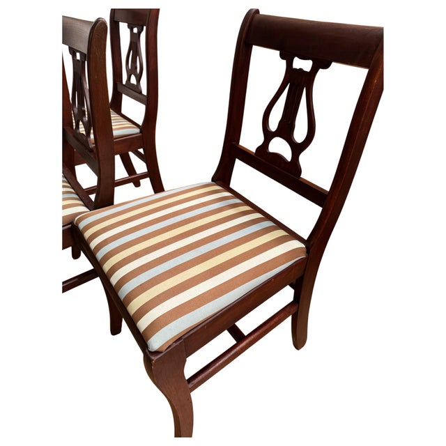 Early 20th Century Early 20th Century Lyre Back Pinstripe Dining Chairs, Set of 3 For Sale - Image 5 of 10