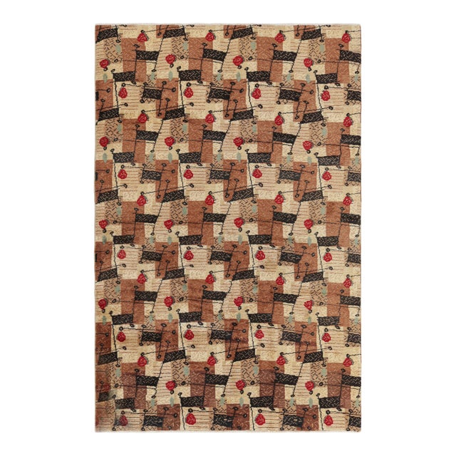 Vintage Zeki Müren Rug in Beige-Brown With Geometric Patterns, From Rug & Kilim For Sale