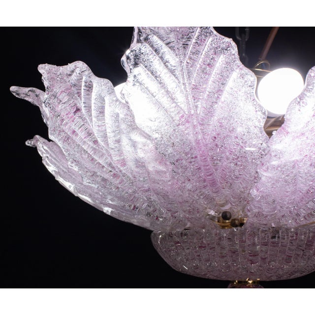 Metal Ballarò Italian Pink Murano Glass Leaves Ceiling Light or Flush Mount, 1970s For Sale - Image 7 of 12