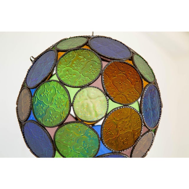 Vintage Moroccan Multi-Color Glass Orb Lantern Moorish Style For Sale In Palm Springs - Image 6 of 12
