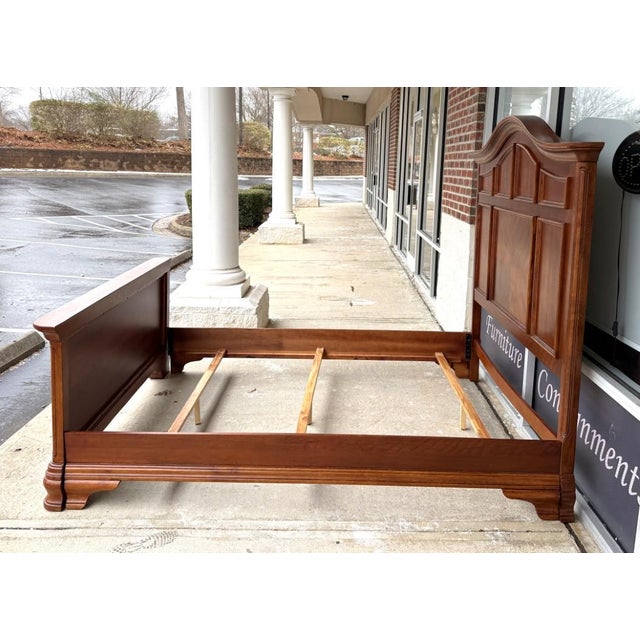 Wood Cherry Finish Queen Size Paneled Bed Frame For Sale - Image 7 of 12