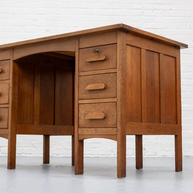 Dutch Arts & Crafts Oak Desk, 1890s For Sale - Image 14 of 15
