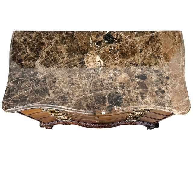 1980s Henredon Louis XV Style Serpentine Mahogany Commode With Marble Top & Ball and Claw Feet For Sale - Image 12 of 18