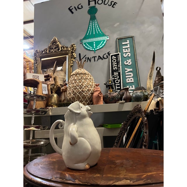 Shabby Chic 1970s Fits and Floyd White Ceramic Piggy Pitcher For Sale - Image 3 of 9