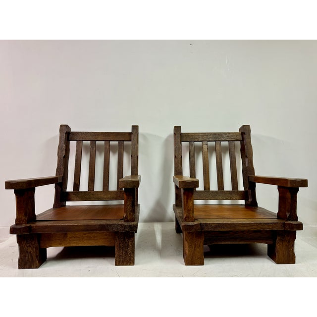 Set of Brutalist Oak Armchairs, 1960s For Sale - Image 17 of 18