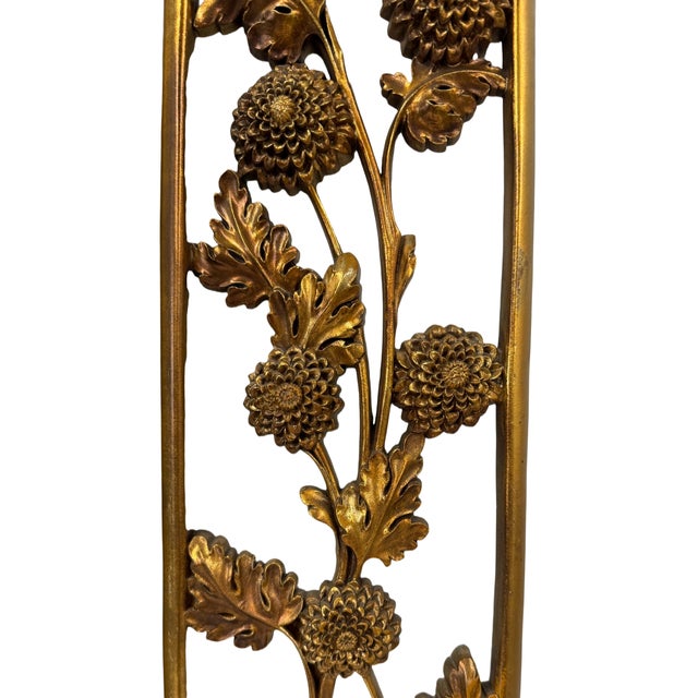 1950s Mid-Century SyrocoWood Gold Gilt Seasonal Wall Plaques Holly & Mums - Pair Add a touch of iconic mid-century...