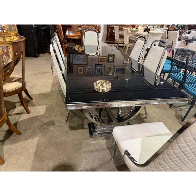 Contemporary Coaster Glass Top Dining Table With Six Tufted Chairs For Sale - Image 3 of 9