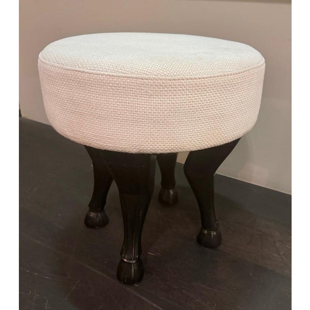 Ebonized Wooden Stool with Horse-Shaped Legs and Beige Fabric, France, 1980s For Sale - Image 4 of 5