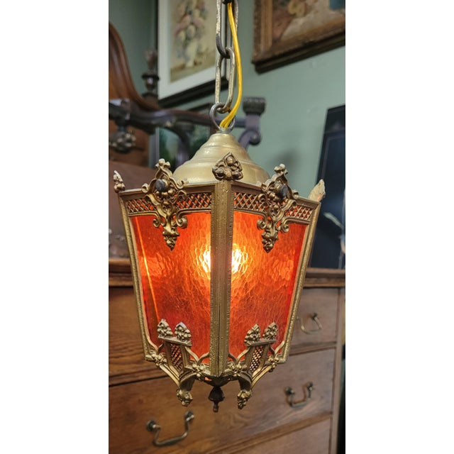 Petite 1920s Hanging Lantern Chandelier For Sale - Image 9 of 10
