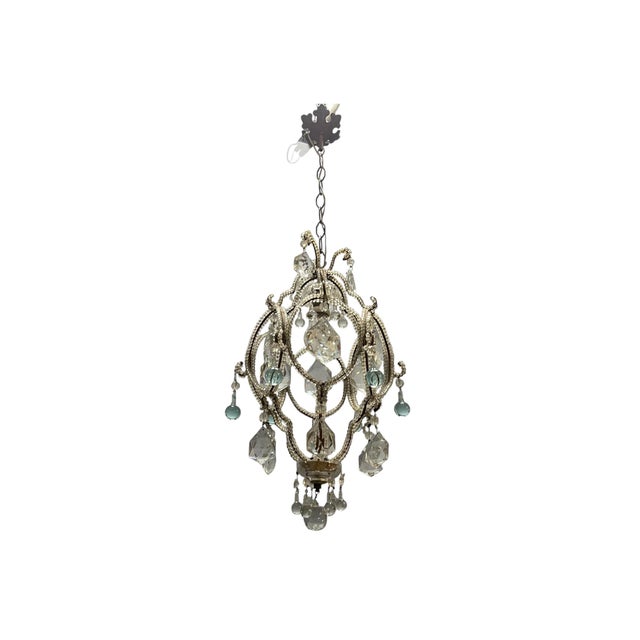 Vintage crystal beaded pendant light with murano glass drops, italy delicate and decorative vintage pendant light...