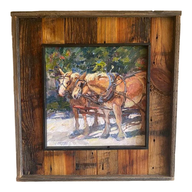 "Team Effort" ~ Original Oil Painting, Lorie Batson, a Haflinger Team Prepares for Days Work While Exhibiting Their Docile Strength For Sale