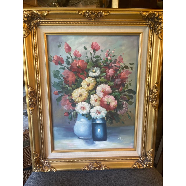 1990s Montague Gorgeous Still Life - Florals in Blue - Original Oil on Canvas - Framed For Sale - Image 12 of 12