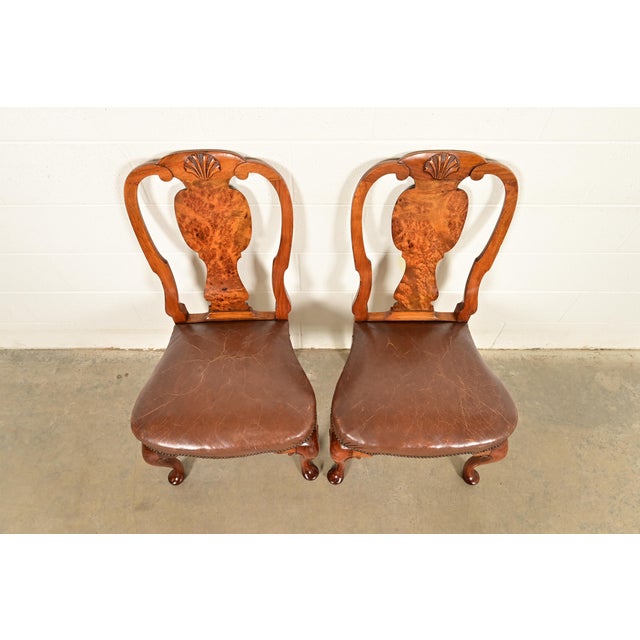 Mid 19th Century Antique English Queen Anne Burl Wood Side Chairs or Dining Chairs, Circa 1860s For Sale - Image 5 of 14