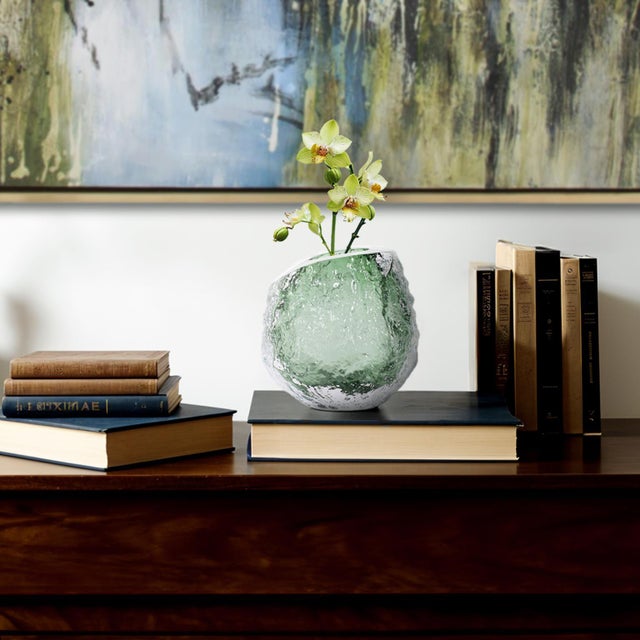 Contemporary Emerald Crystalized Glass Vase- Small For Sale - Image 3 of 11