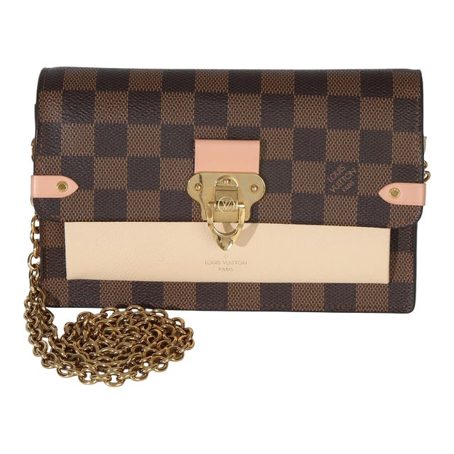Creme Damier Ebene Canvas Vavin Chain Wallet For Sale