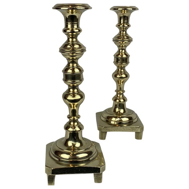 Metal A Pair of Footed Russian Ninetenth Century Candlesticks in Solid Brass-10.75" For Sale - Image 7 of 7