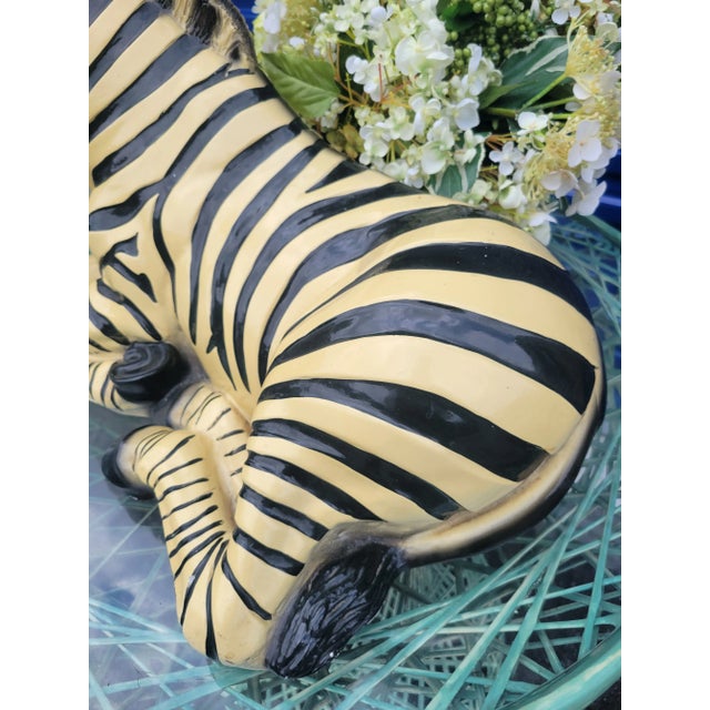 Black Vintage Yellow Black Large Italian Sitting Regency Zebra Room Decor Statue For Sale - Image 8 of 11