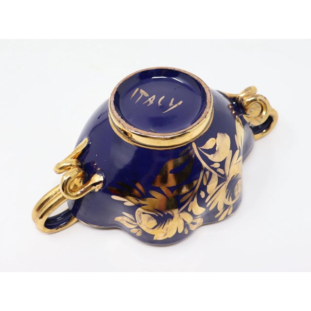Vintage Italian Pottery Decorative Handled Bowl in Navy With Gold Decoration For Sale - Image 15 of 15