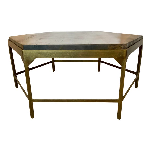 Modern Walnut Finished Hexagonal Wood Cocktail Table For Sale