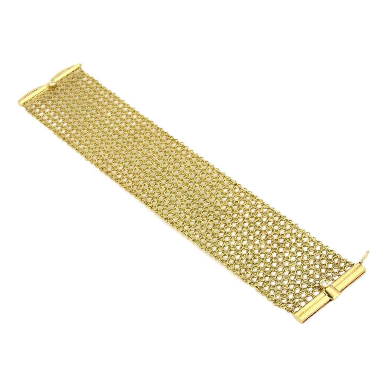 Judith Ripka Diamonds 18k Yellow Gold Wide Mesh Flex Bracelet | Chairish