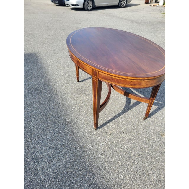 English 19th Century Mahogany Inly Oval Conference Table/ Center Table/ Desk Table. For Sale - Image 10 of 16