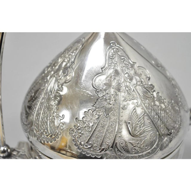 Antique English Art Nouveau Silver Plated Covered Butter Serving Dish W / Birds For Sale - Image 12 of 15