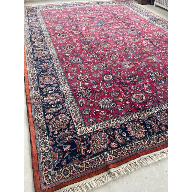 Textile Palace Size Vintage Persian Mashad Signed Rug 11.7 x 16 For Sale - Image 7 of 14