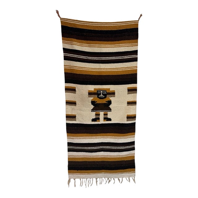 Handwoven Lamb Wool Aztec Tribal Rug Southwestern Navajo Style Decor For Sale