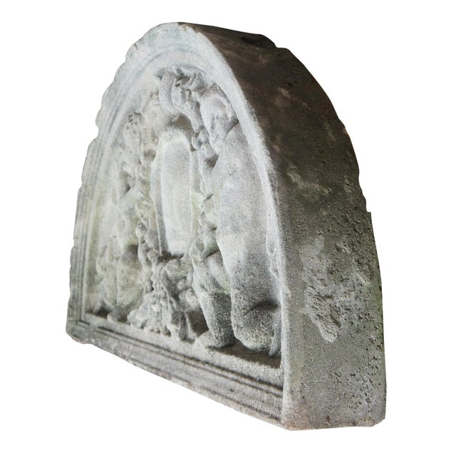 Victorian Concrete Victorian Demilune Sculptural Cherub Angel Garden Plaque For Sale - Image 3 of 9