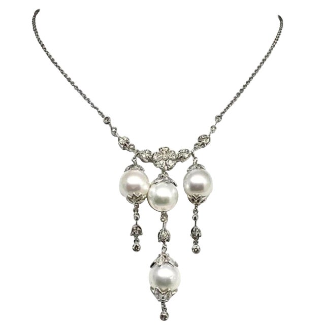 Diamond South Sea Pearl Necklace 18k Gold Certified For Sale In New York - Image 6 of 8