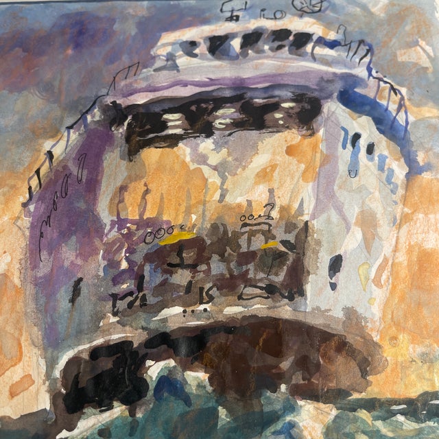Blue Late 20th Century Signed Original Nantucket Ferry Boat Watercolor by John Devaney | Coastal Art For Sale - Image 8 of 8